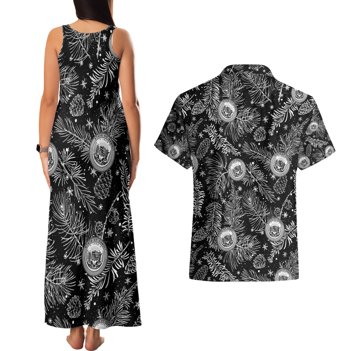 Hawaii Christmas Couples Matching Tank Maxi Dress and Hawaiian Shirt Tropical Style With Coat Of Arms - Wonder Print Shop