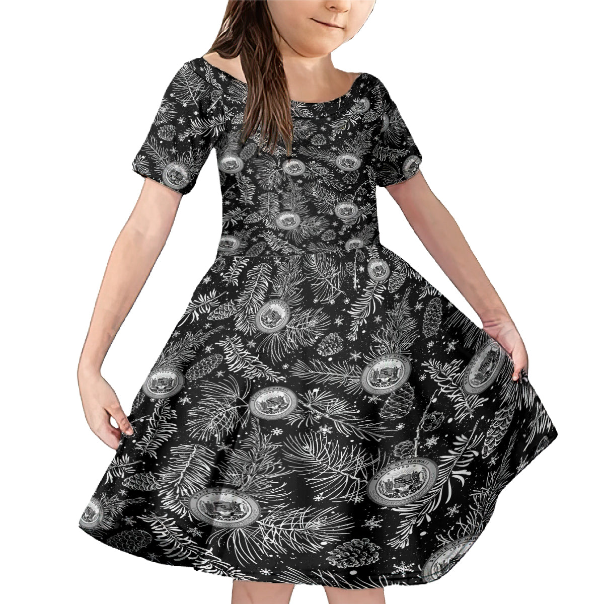 Hawaii Christmas Family Matching Mermaid Dress and Hawaiian Shirt Tropical Style With Coat Of Arms - Wonder Print Shop