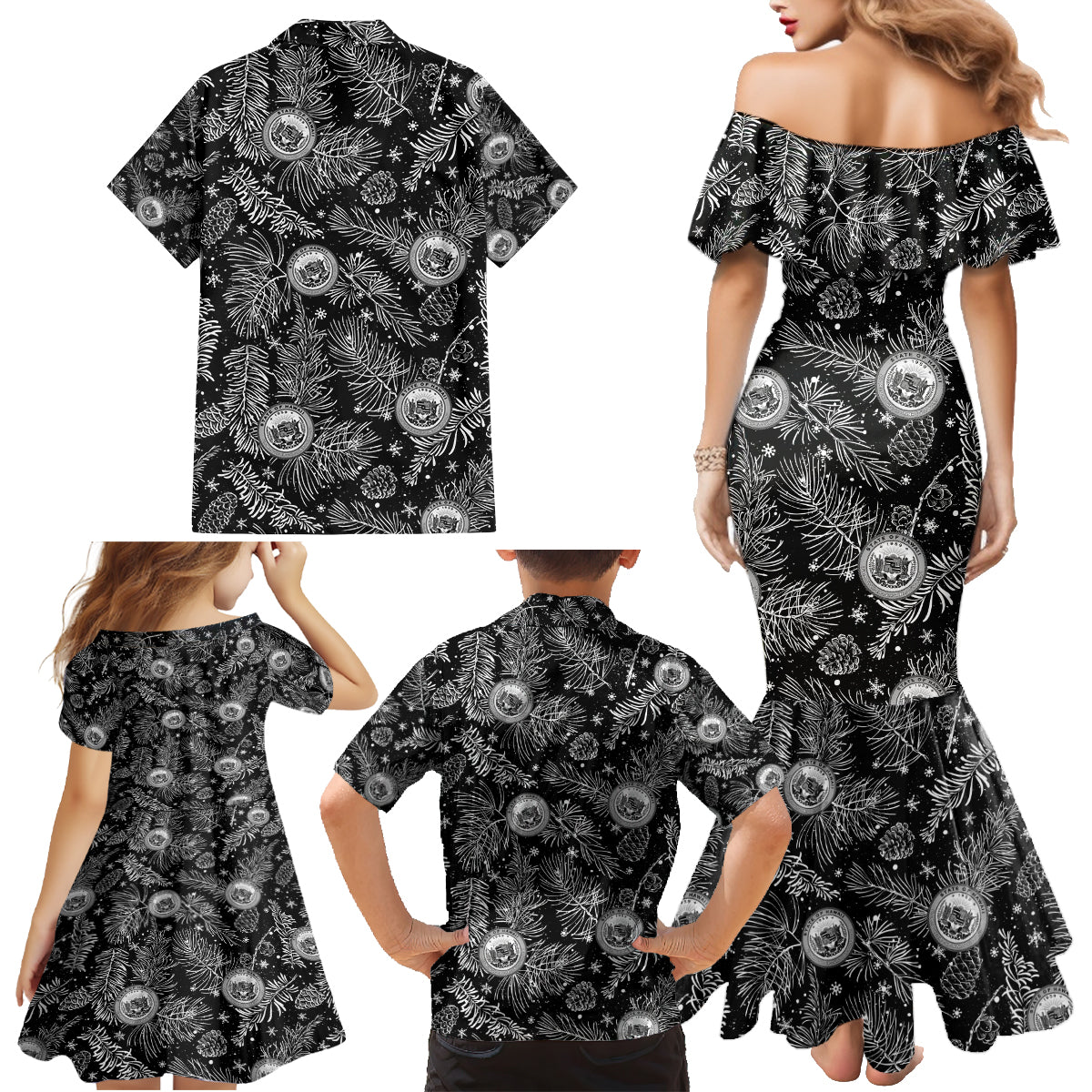 Hawaii Christmas Family Matching Mermaid Dress and Hawaiian Shirt Tropical Style With Coat Of Arms - Wonder Print Shop