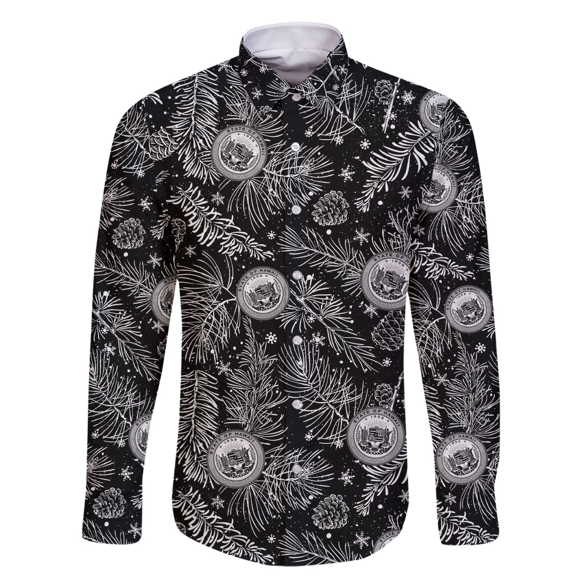 Hawaii Christmas Family Matching Off Shoulder Short Dress and Hawaiian Shirt Tropical Style With Coat Of Arms - Wonder Print Shop