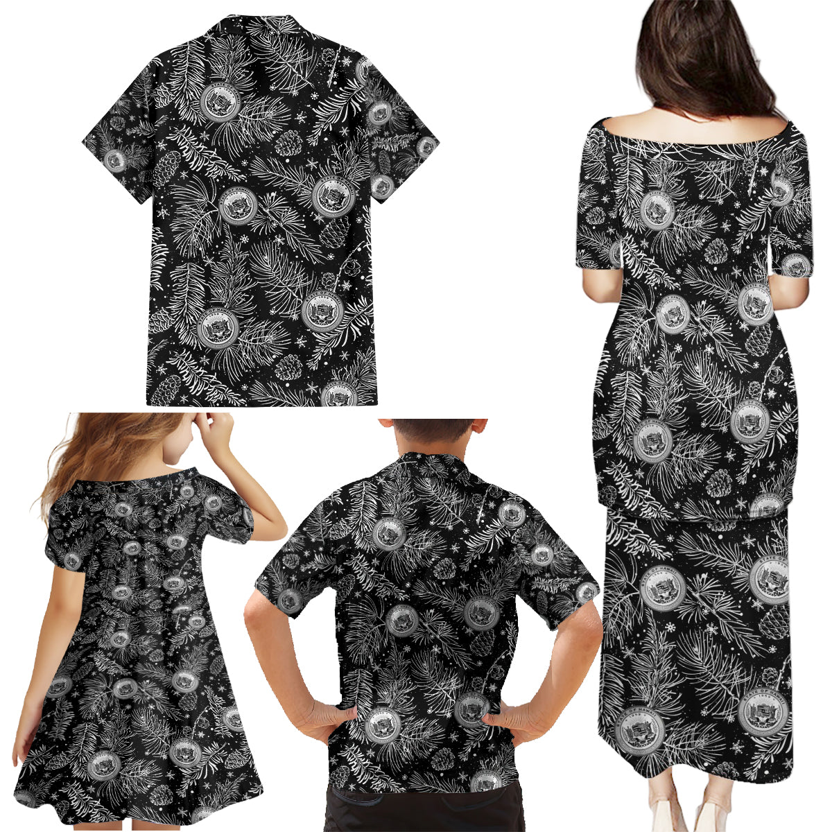 Hawaii Christmas Family Matching Puletasi Dress and Hawaiian Shirt Tropical Style With Coat Of Arms - Wonder Print Shop