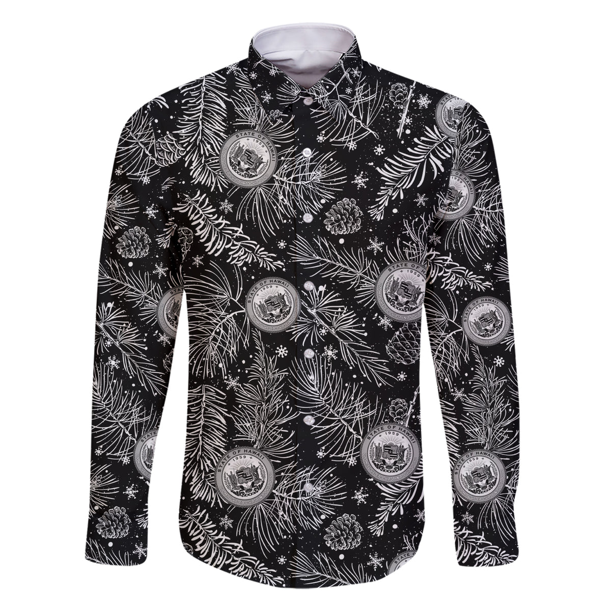 Hawaii Christmas Family Matching Short Sleeve Bodycon Dress and Hawaiian Shirt Tropical Style With Coat Of Arms - Wonder Print Shop