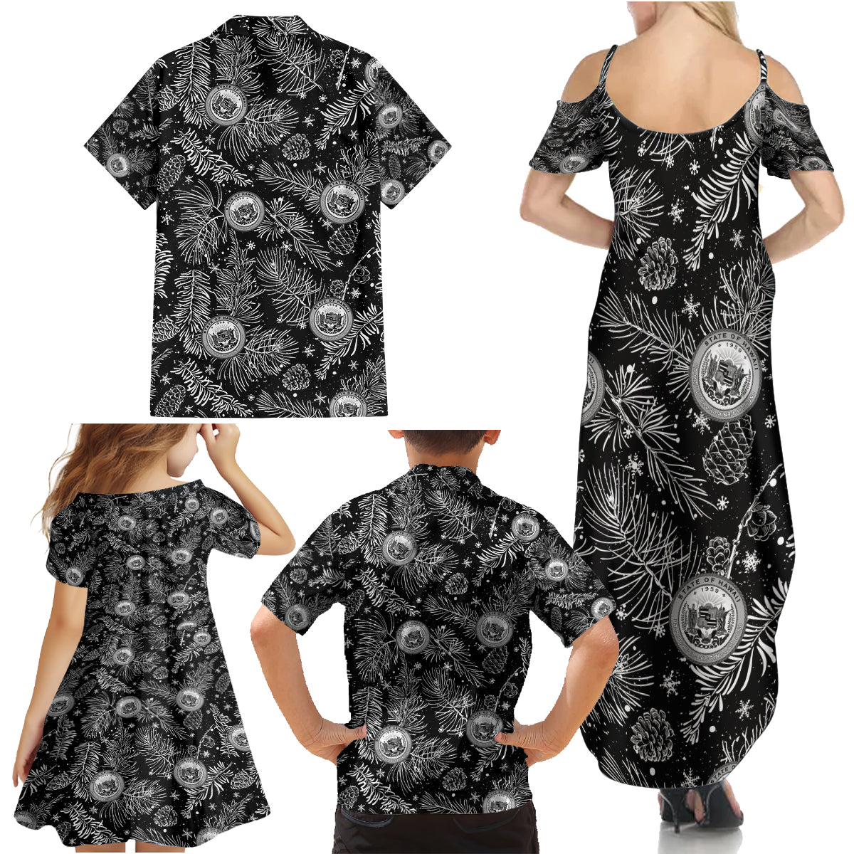 Hawaii Christmas Family Matching Summer Maxi Dress and Hawaiian Shirt Tropical Style With Coat Of Arms - Wonder Print Shop