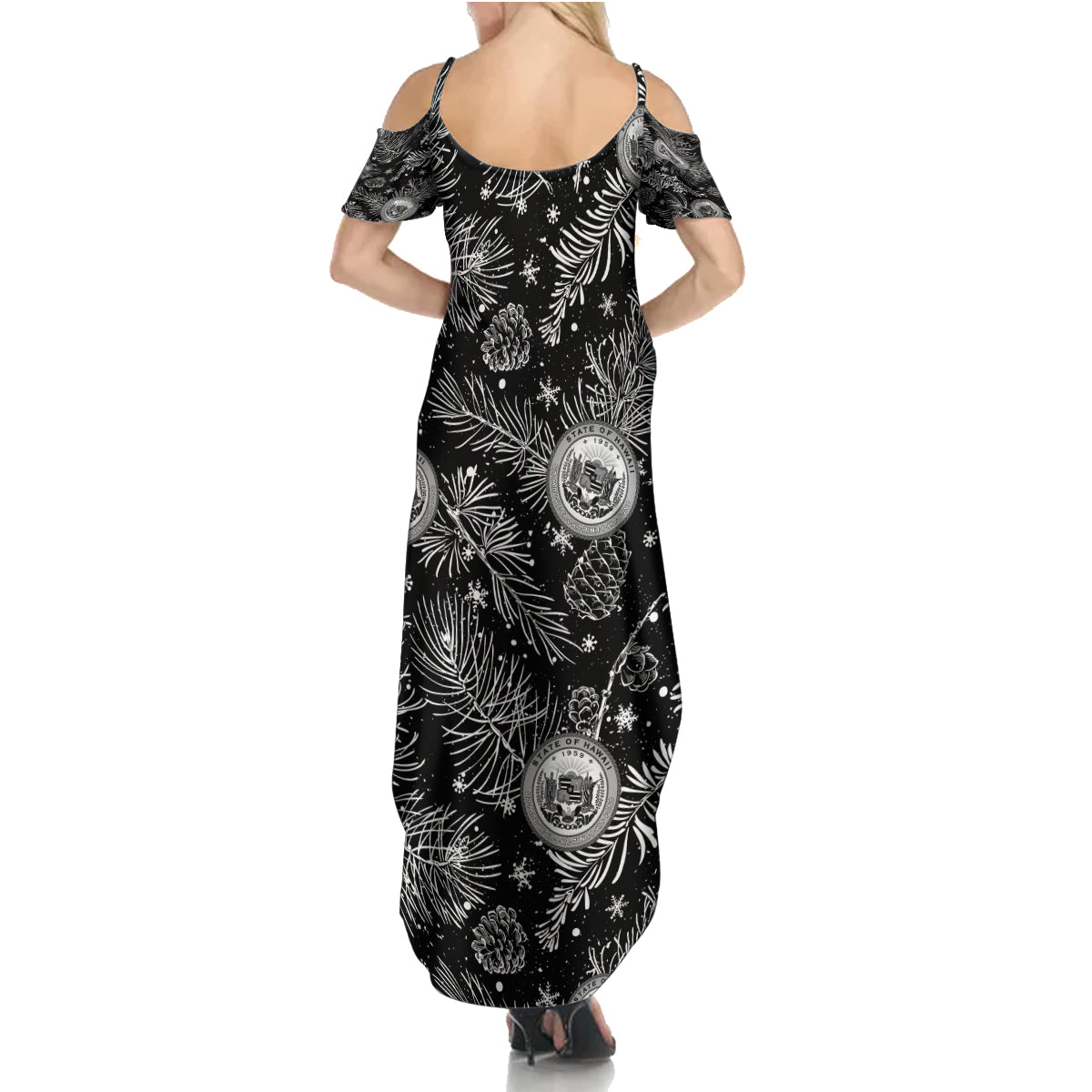 Hawaii Christmas Family Matching Summer Maxi Dress and Hawaiian Shirt Tropical Style With Coat Of Arms - Wonder Print Shop