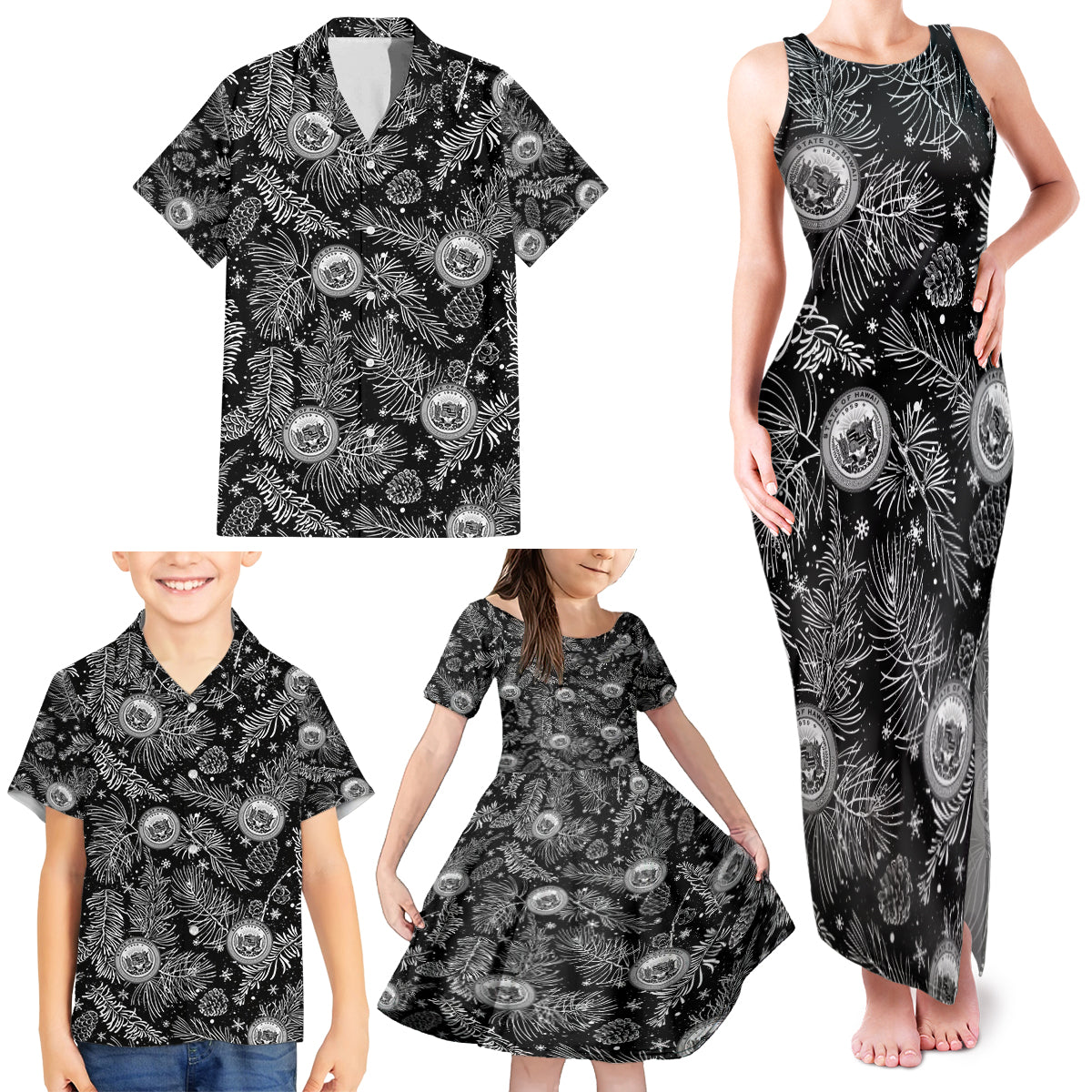 Hawaii Christmas Family Matching Tank Maxi Dress and Hawaiian Shirt Tropical Style With Coat Of Arms - Wonder Print Shop