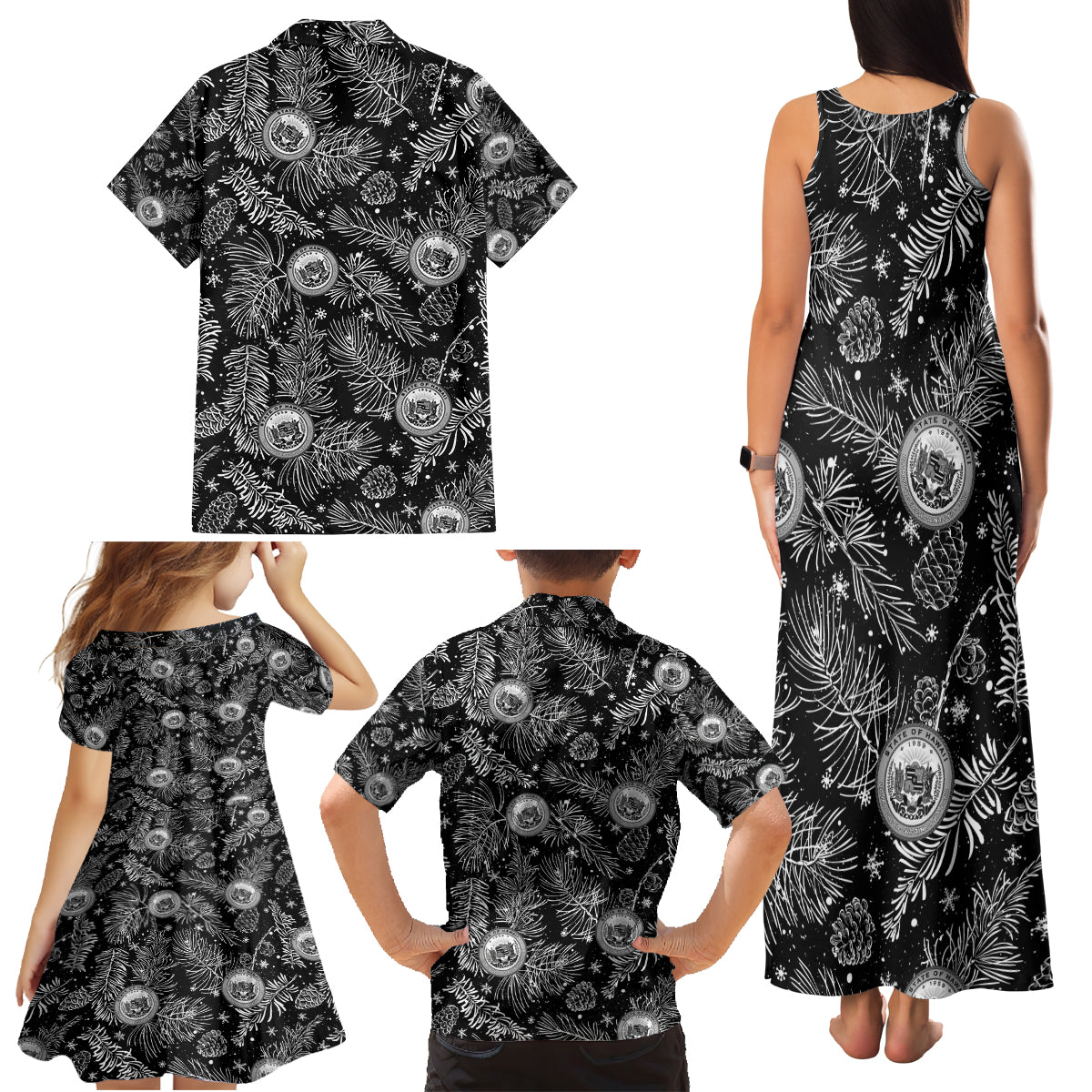 Hawaii Christmas Family Matching Tank Maxi Dress and Hawaiian Shirt Tropical Style With Coat Of Arms - Wonder Print Shop