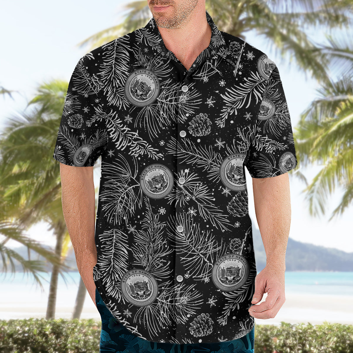 Hawaii Christmas Hawaiian Shirt Tropical Style With Coat Of Arms - Wonder Print Shop