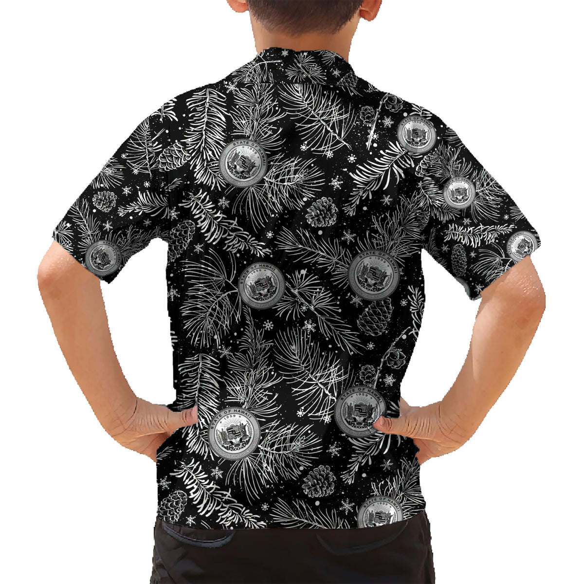 Hawaii Christmas Kid Hawaiian Shirt Tropical Style With Coat Of Arms - Wonder Print Shop