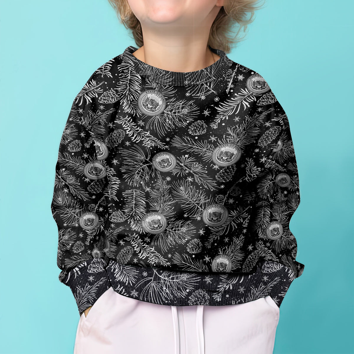 Hawaii Christmas Kid Ugly Christmas Sweater Tropical Style With Coat Of Arms - Wonder Print Shop