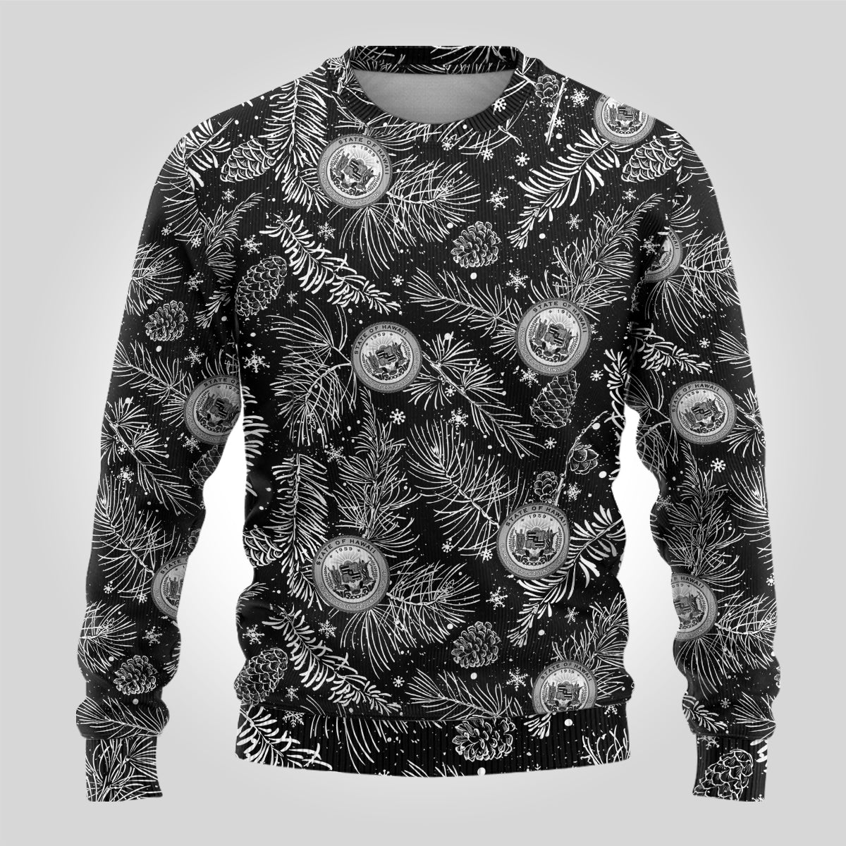 Hawaii Christmas Ugly Christmas Sweater Tropical Style With Coat Of Arms - Wonder Print Shop