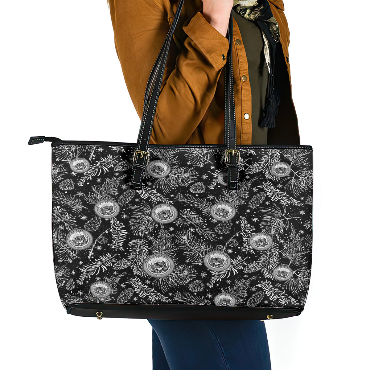 Hawaii Christmas Leather Tote Bag Tropical Style With Coat Of Arms - Wonder Print Shop