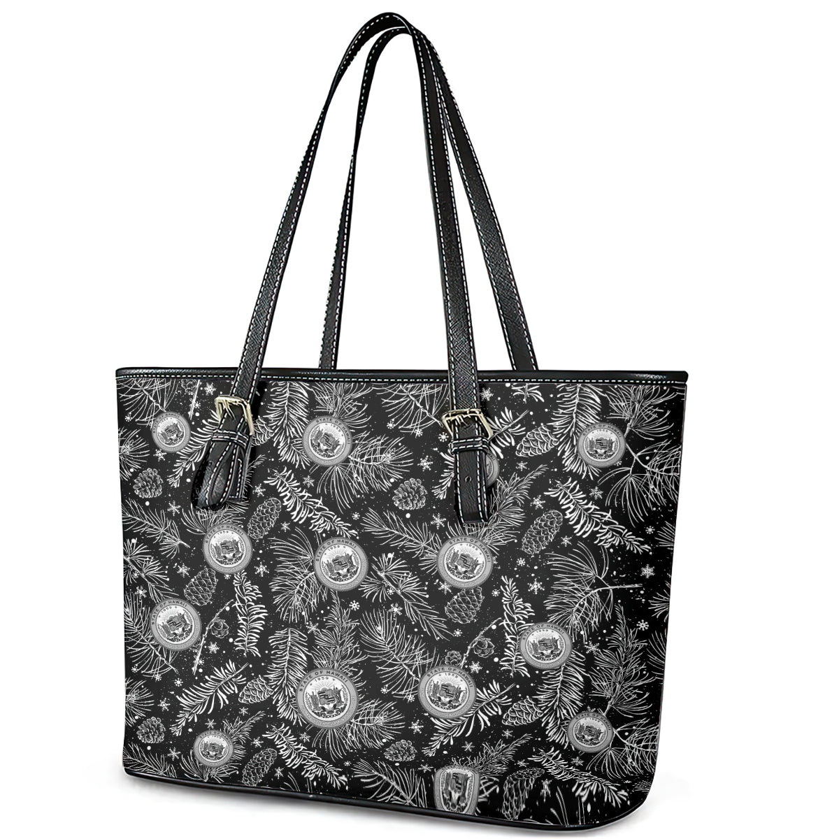 Hawaii Christmas Leather Tote Bag Tropical Style With Coat Of Arms - Wonder Print Shop