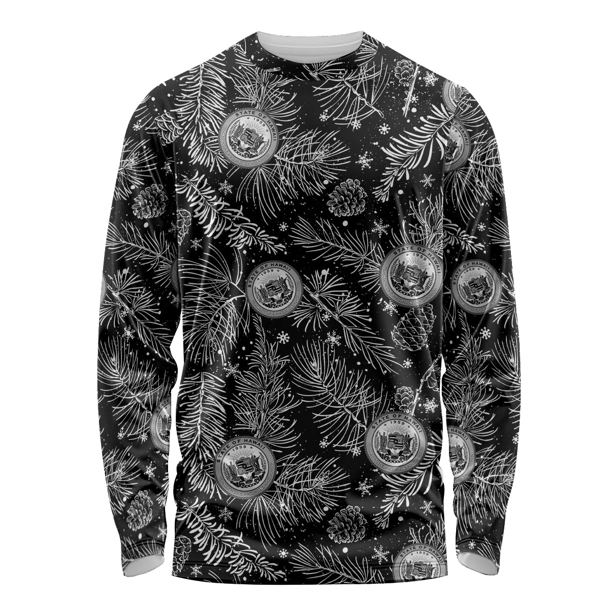 Hawaii Christmas Long Sleeve Shirt Tropical Style With Coat Of Arms - Wonder Print Shop