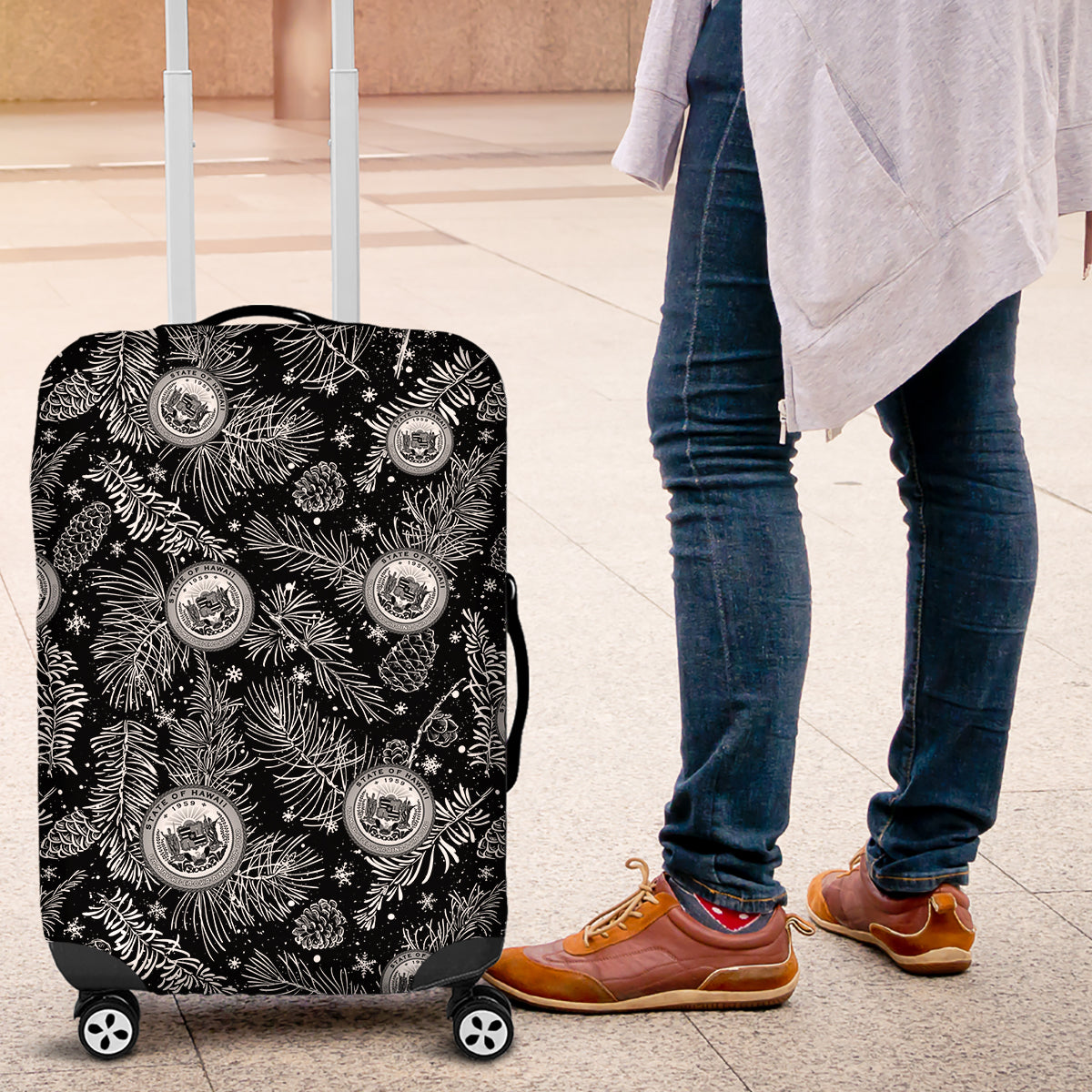 Hawaii Christmas Luggage Cover Tropical Style With Coat Of Arms - Wonder Print Shop