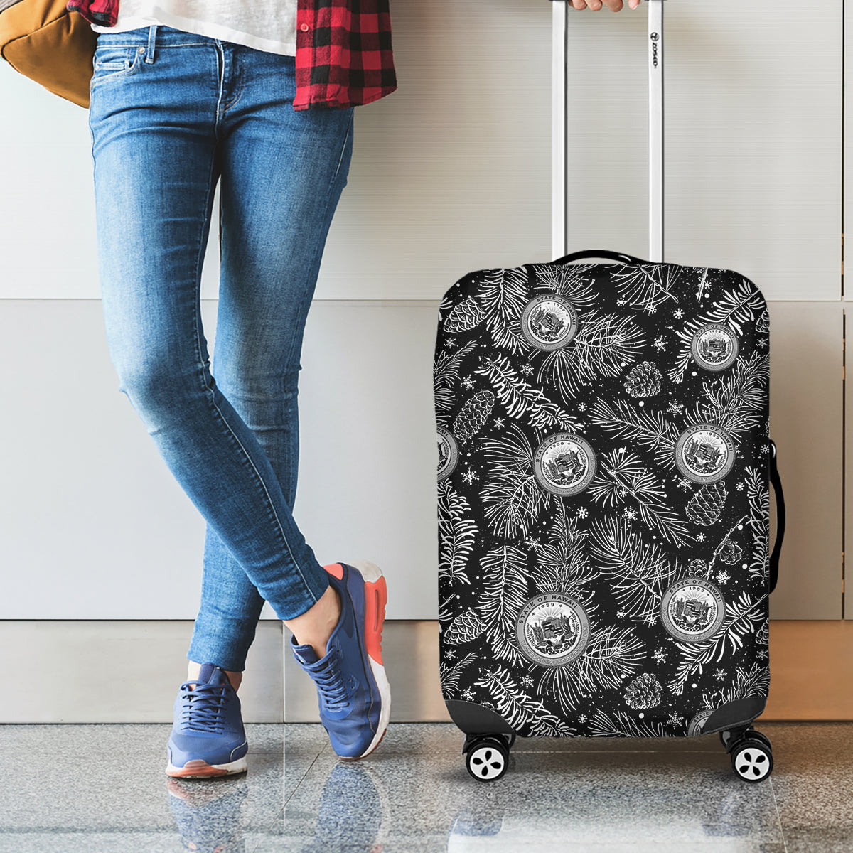 Hawaii Christmas Luggage Cover Tropical Style With Coat Of Arms - Wonder Print Shop