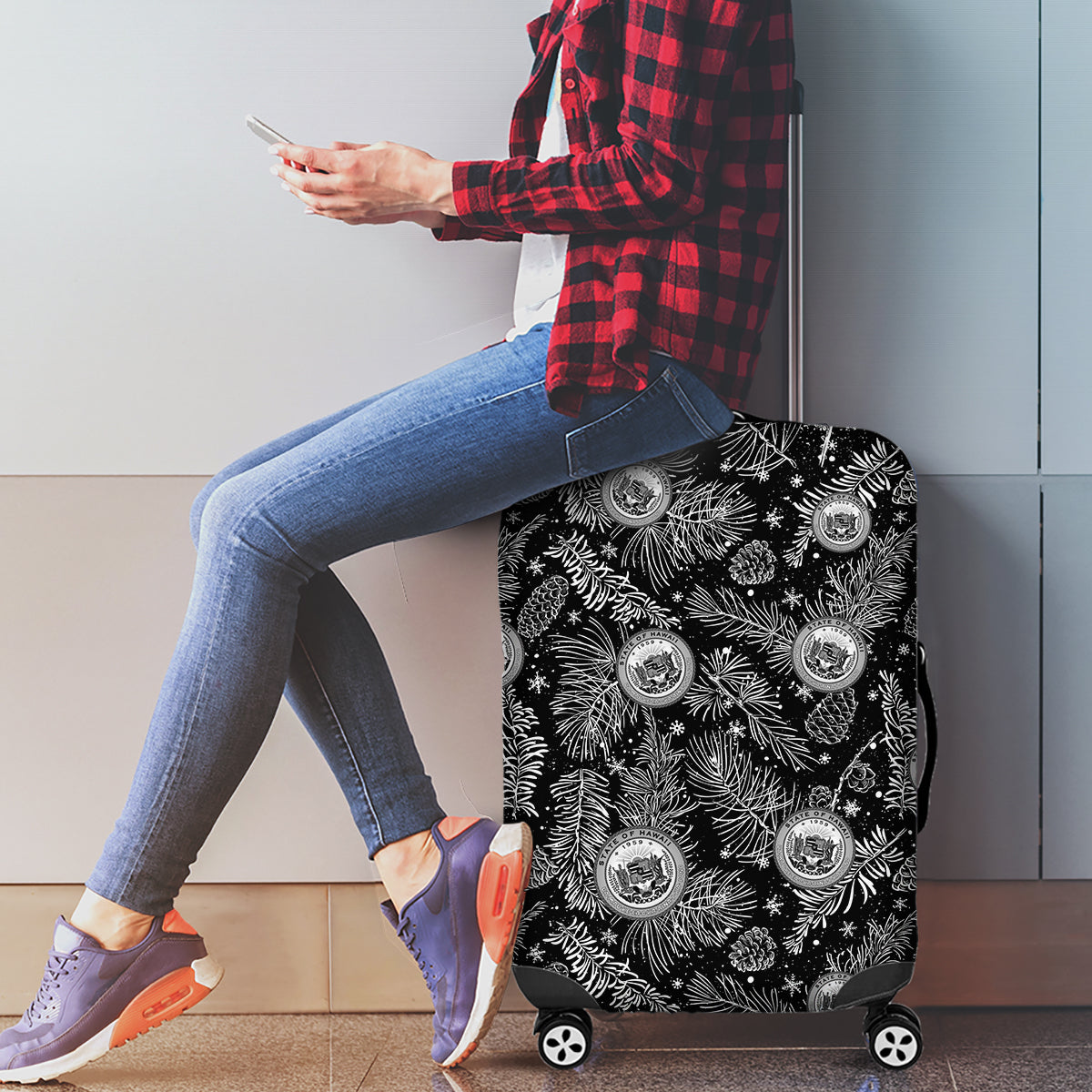 Hawaii Christmas Luggage Cover Tropical Style With Coat Of Arms - Wonder Print Shop
