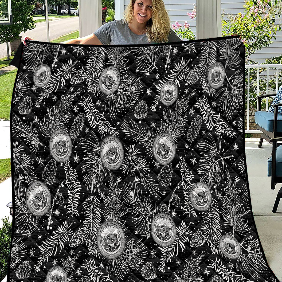 Hawaii Christmas Quilt Tropical Style With Coat Of Arms - Wonder Print Shop