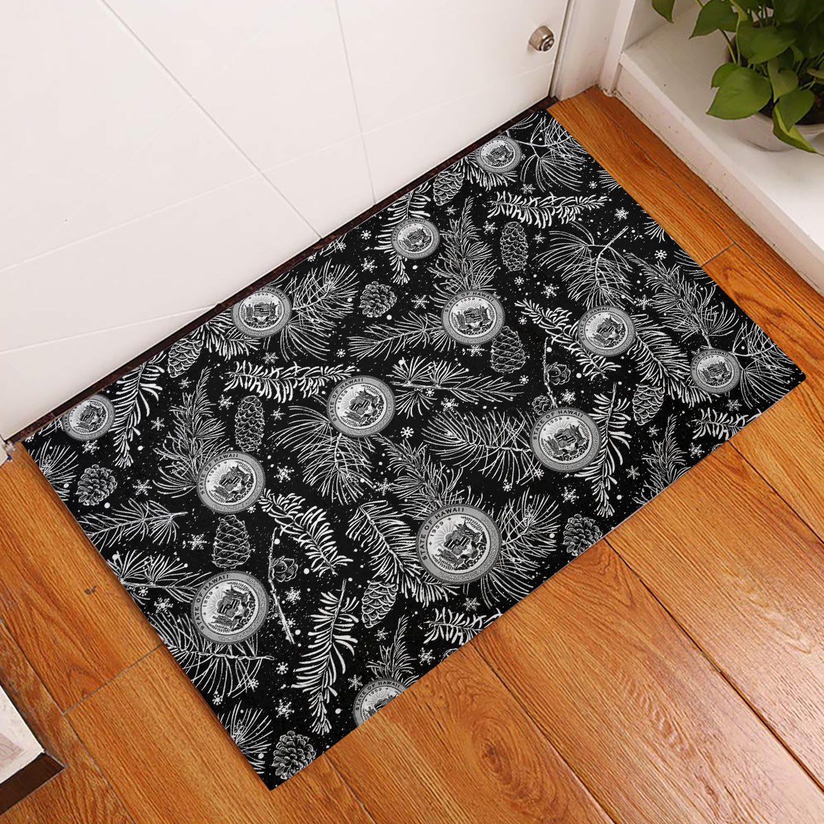 Hawaii Christmas Rubber Doormat Tropical Style With Coat Of Arms - Wonder Print Shop