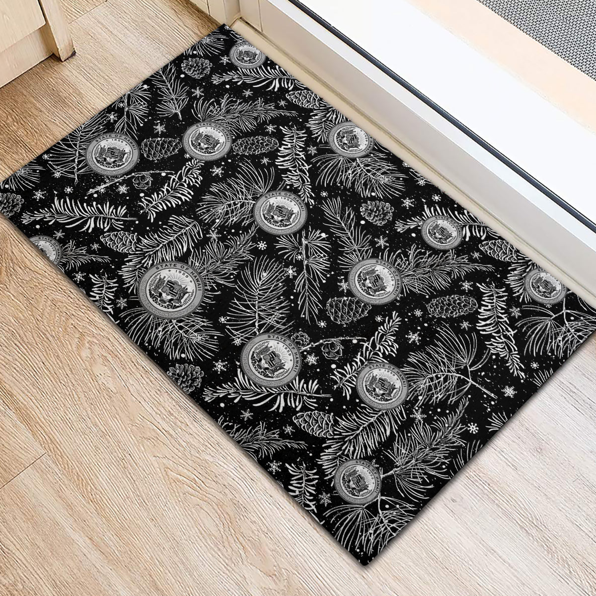 Hawaii Christmas Rubber Doormat Tropical Style With Coat Of Arms - Wonder Print Shop