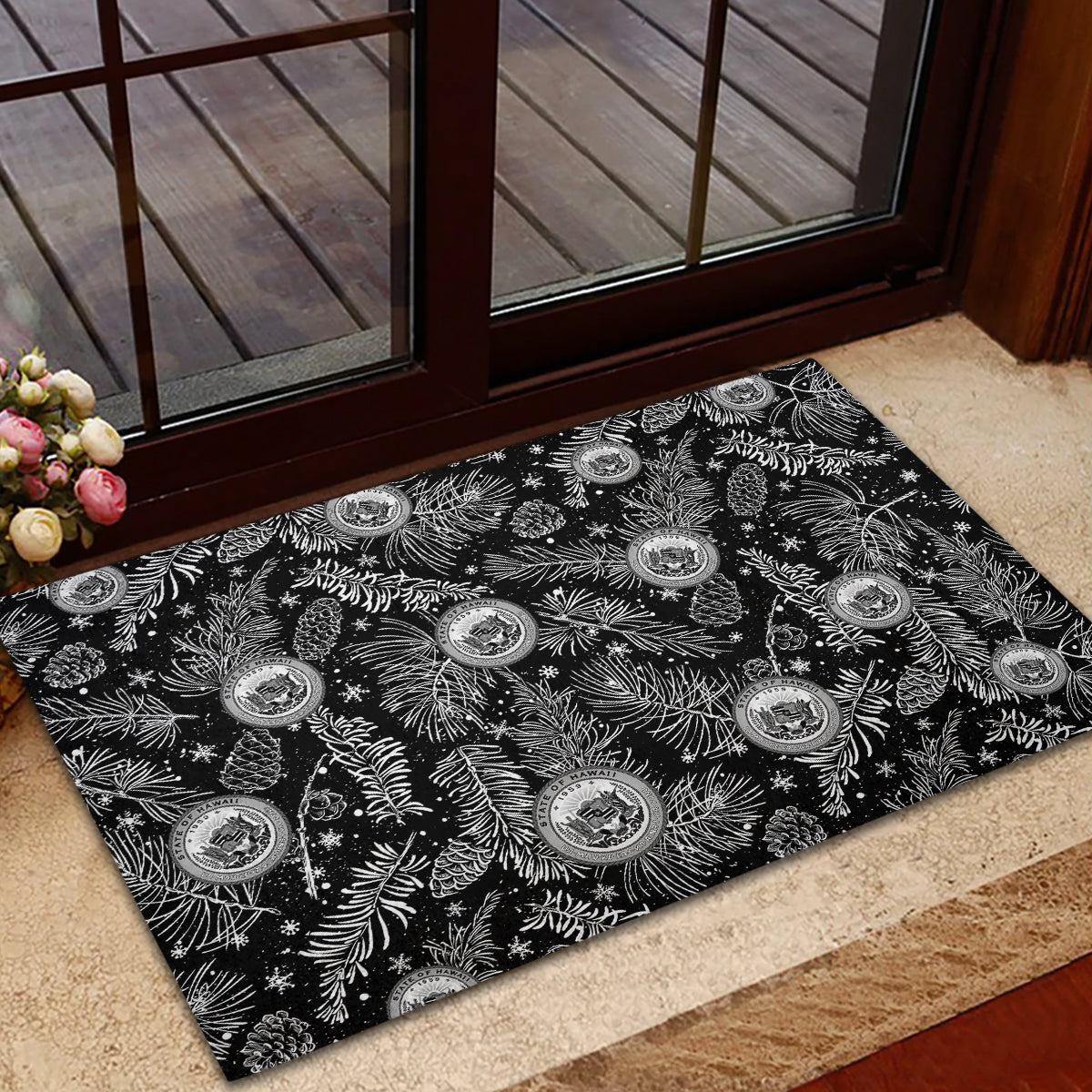 Hawaii Christmas Rubber Doormat Tropical Style With Coat Of Arms - Wonder Print Shop