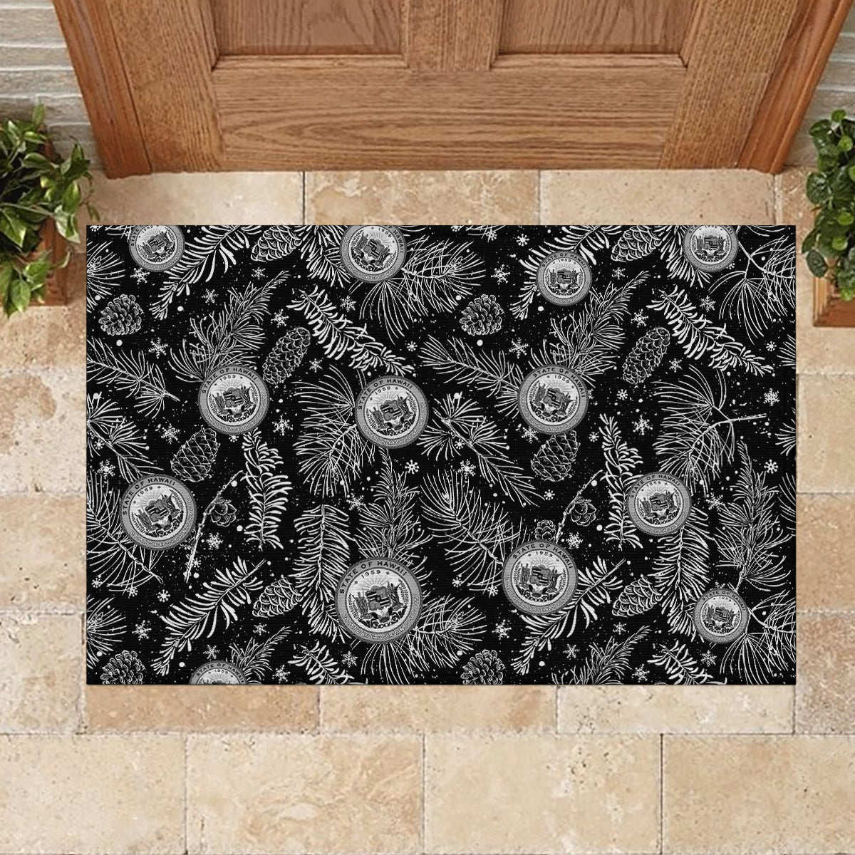 Hawaii Christmas Rubber Doormat Tropical Style With Coat Of Arms - Wonder Print Shop