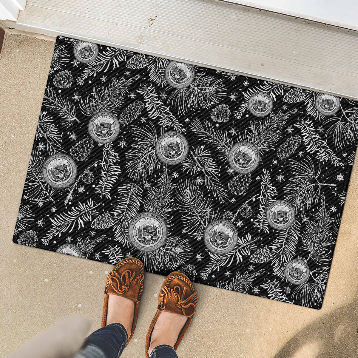 Hawaii Christmas Rubber Doormat Tropical Style With Coat Of Arms - Wonder Print Shop