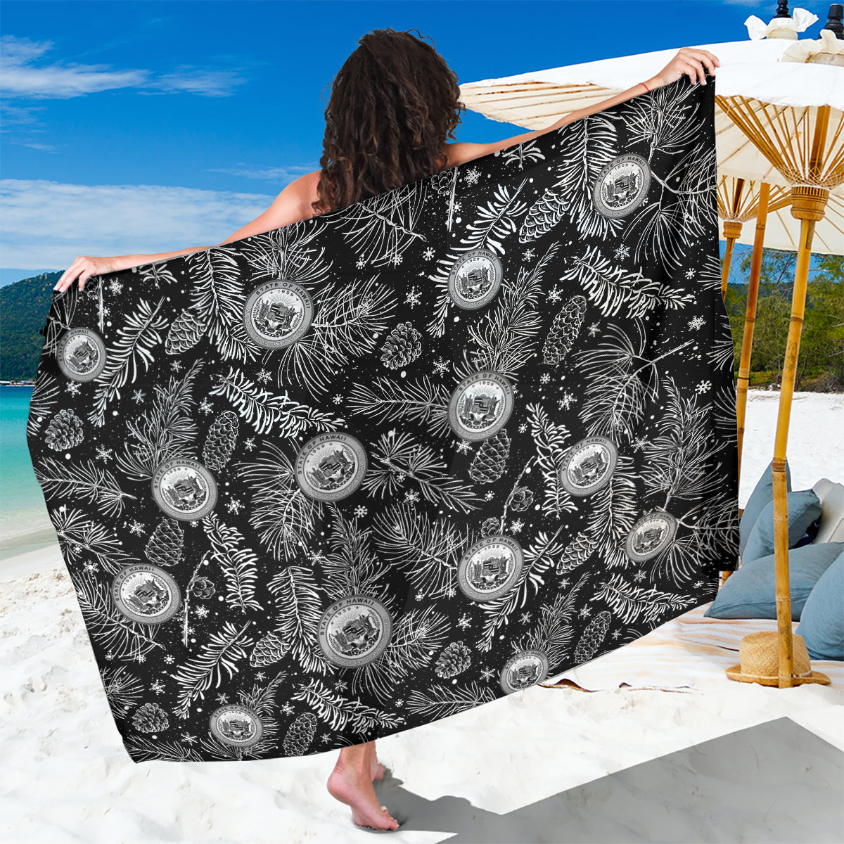 Hawaii Christmas Sarong Tropical Style With Coat Of Arms - Wonder Print Shop