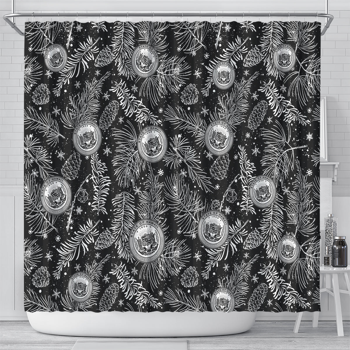 hawaii-christmas-shower-curtain-tropical-style-with-coat-of-arms
