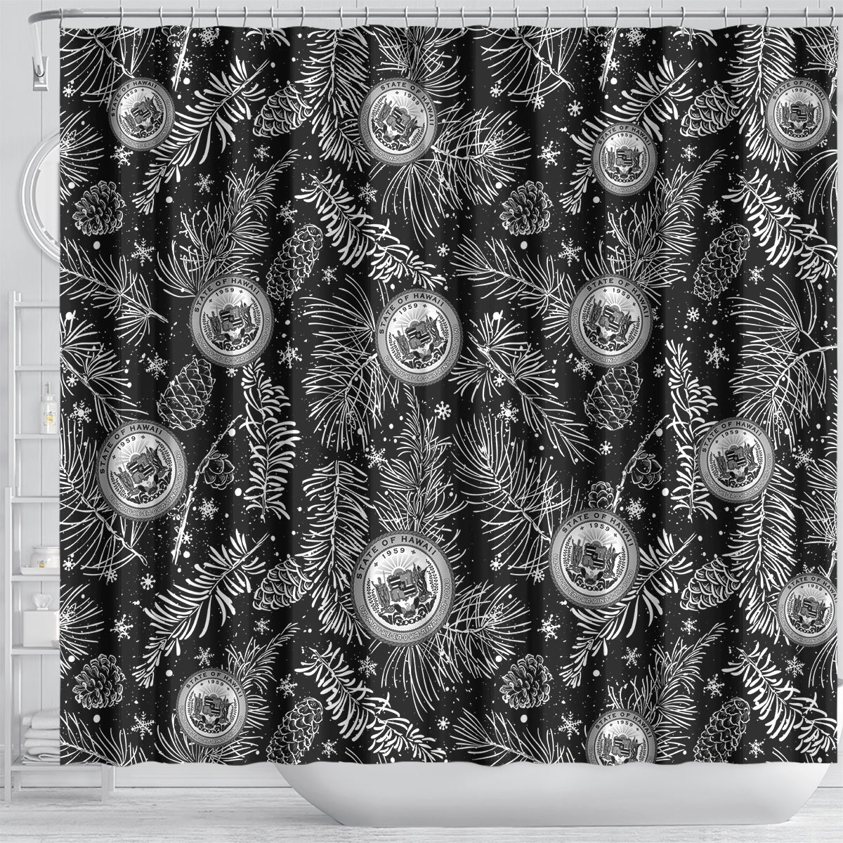 hawaii-christmas-shower-curtain-tropical-style-with-coat-of-arms