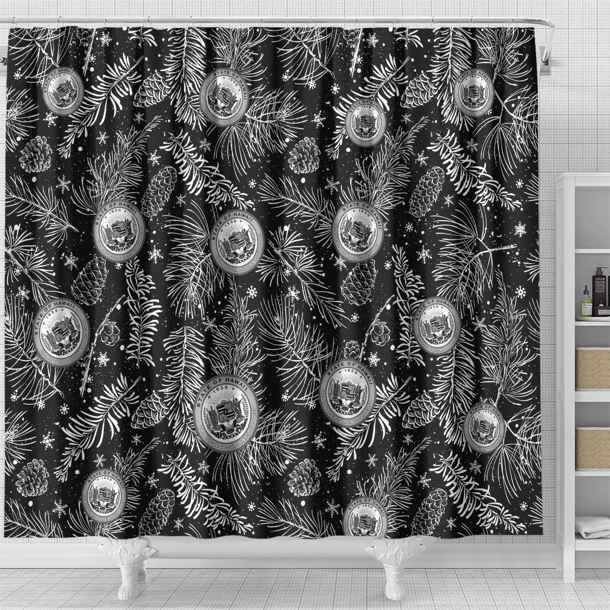 hawaii-christmas-shower-curtain-tropical-style-with-coat-of-arms