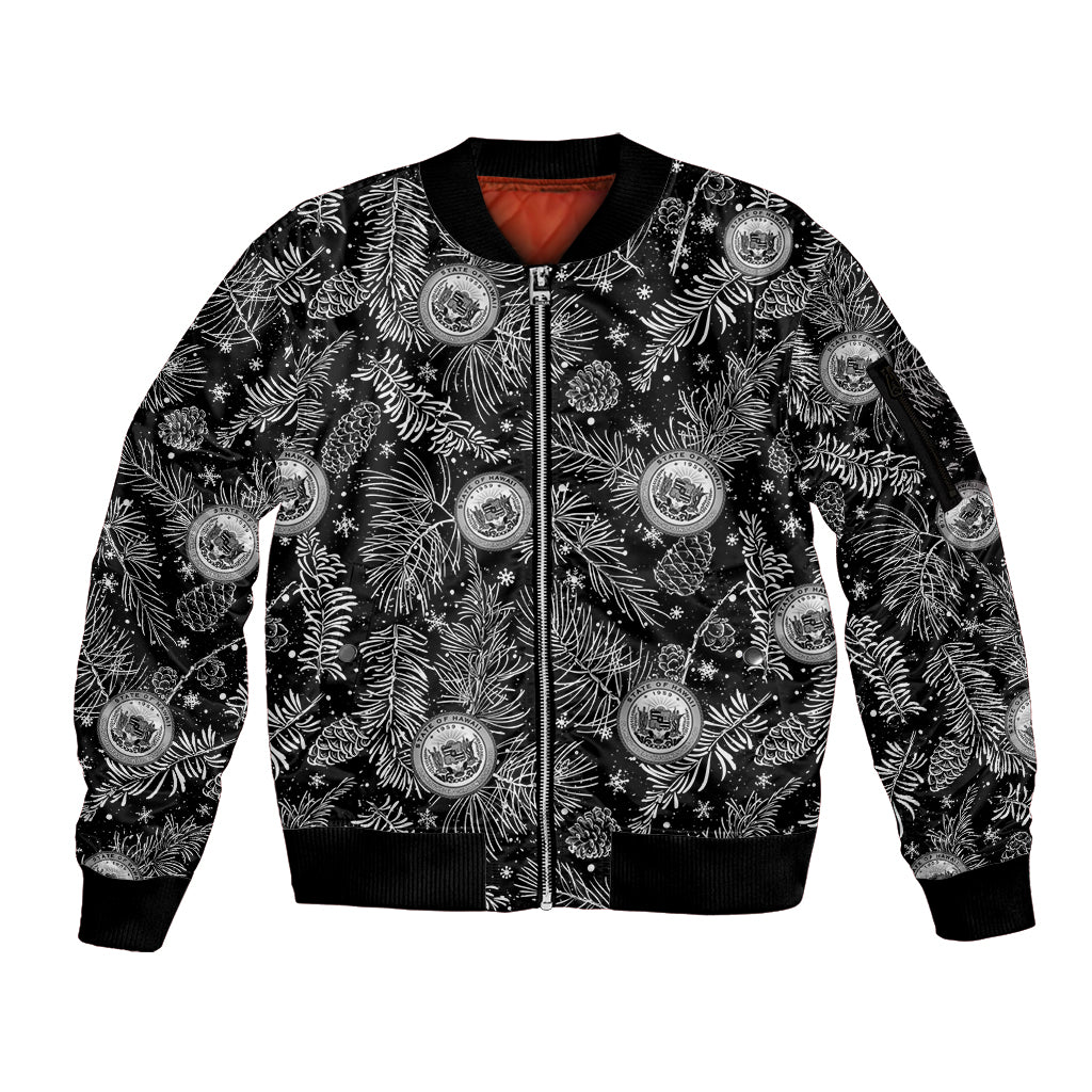 Hawaii Christmas Sleeve Zip Bomber Jacket Tropical Style With Coat Of Arms - Wonder Print Shop