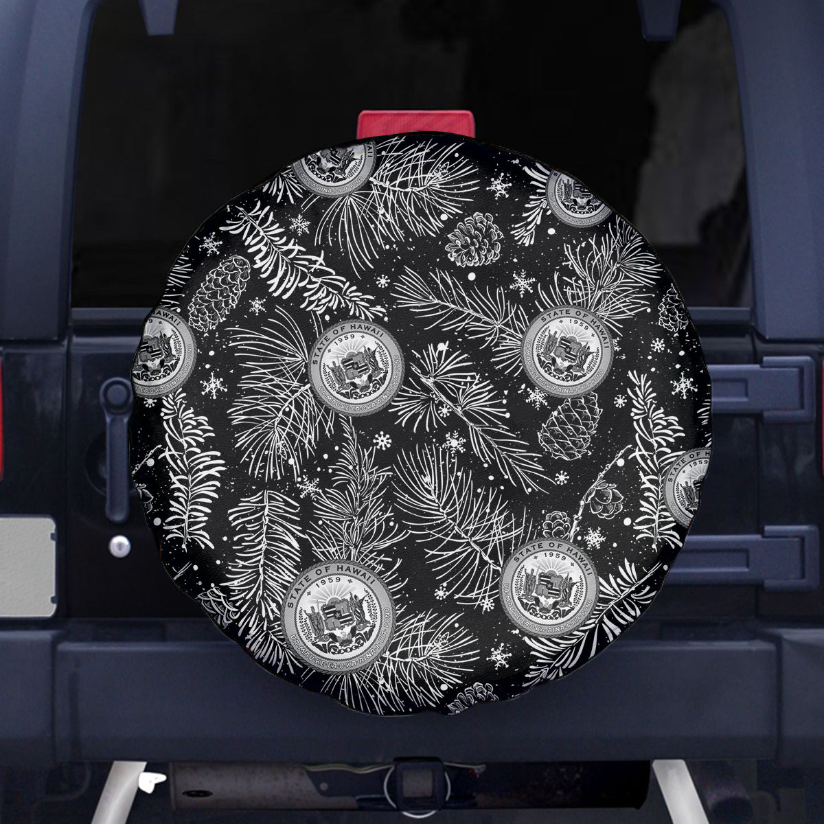 Hawaii Christmas Spare Tire Cover Tropical Style With Coat Of Arms - Wonder Print Shop
