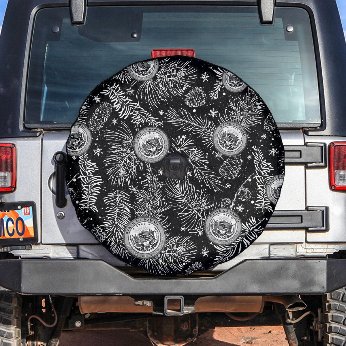 Hawaii Christmas Spare Tire Cover Tropical Style With Coat Of Arms - Wonder Print Shop