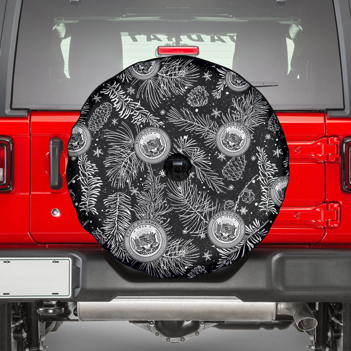 Hawaii Christmas Spare Tire Cover Tropical Style With Coat Of Arms - Wonder Print Shop