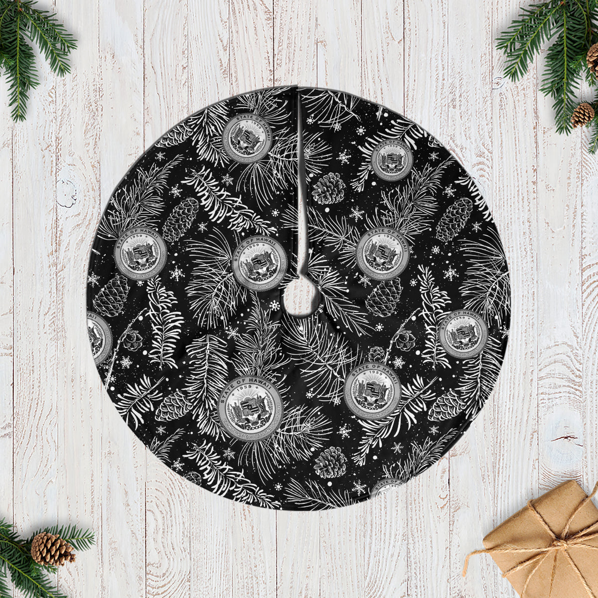 Hawaii Christmas Tree Skirt Tropical Style With Coat Of Arms - Wonder Print Shop