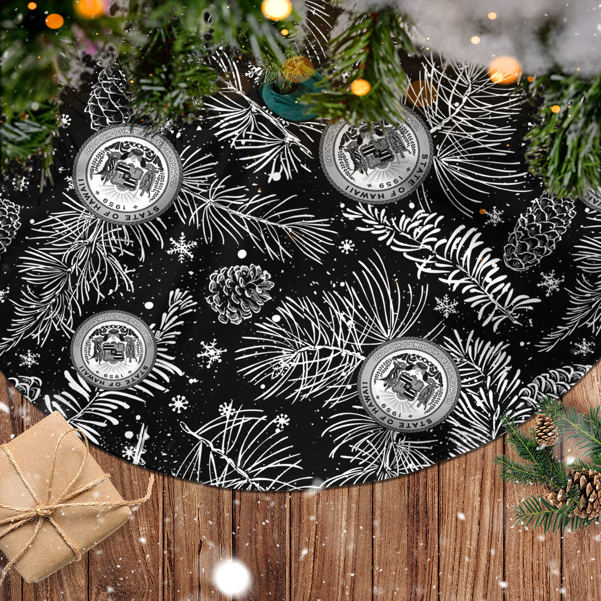 Hawaii Christmas Tree Skirt Tropical Style With Coat Of Arms - Wonder Print Shop
