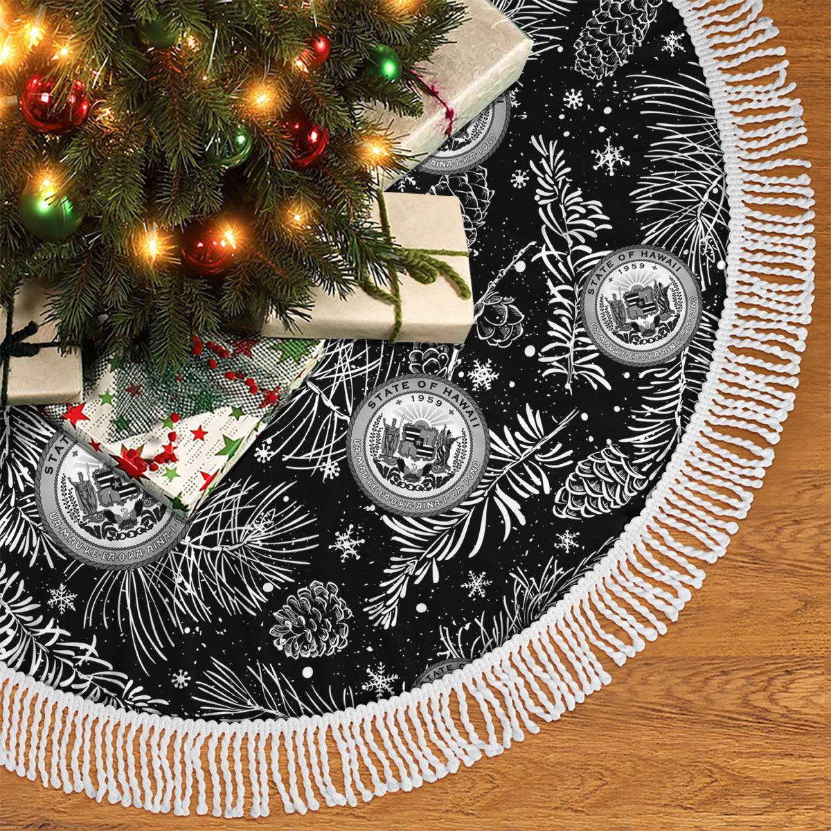 Hawaii Christmas Tree Skirt Tropical Style With Coat Of Arms - Wonder Print Shop