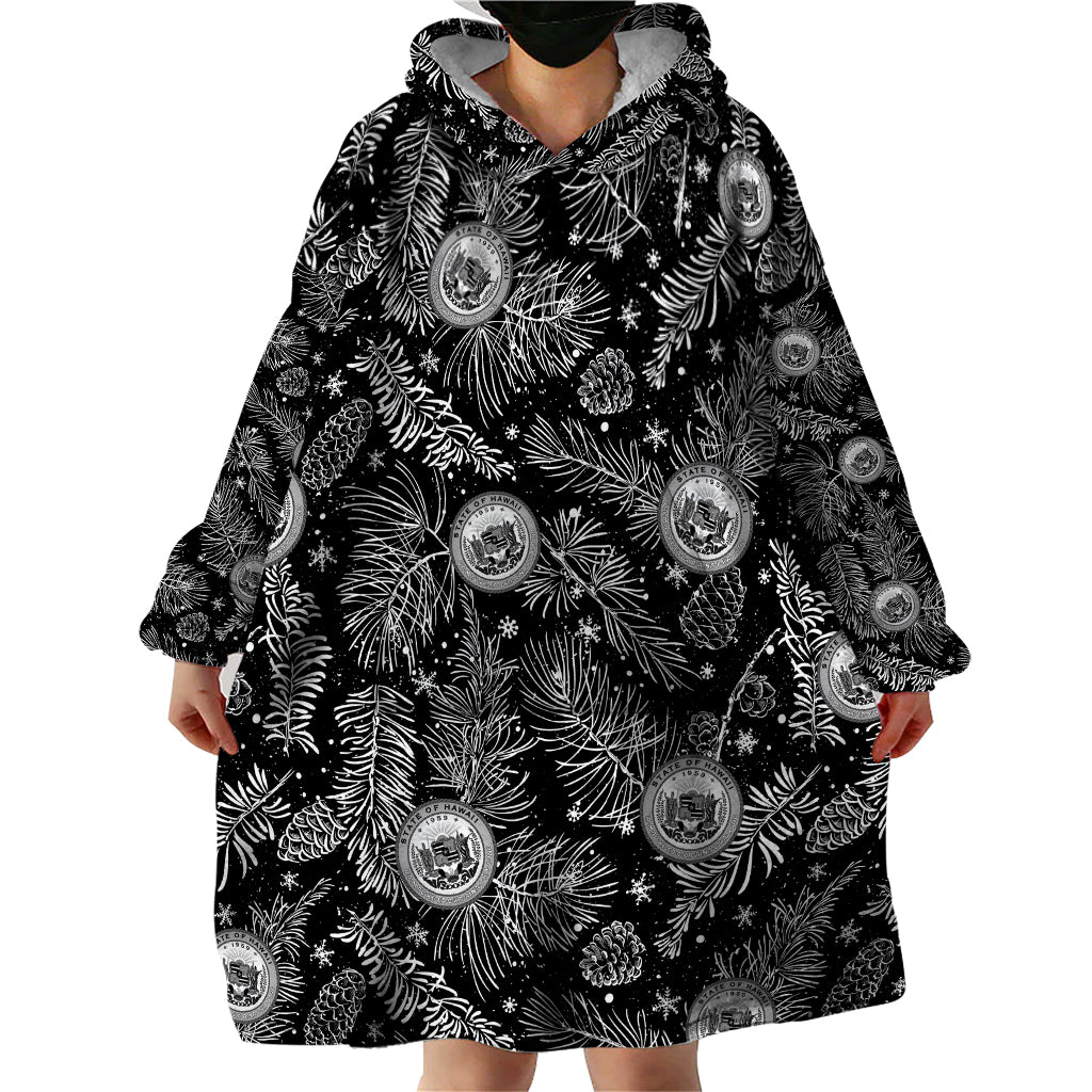 Hawaii Christmas Wearable Blanket Hoodie Tropical Style With Coat Of Arms - Wonder Print Shop