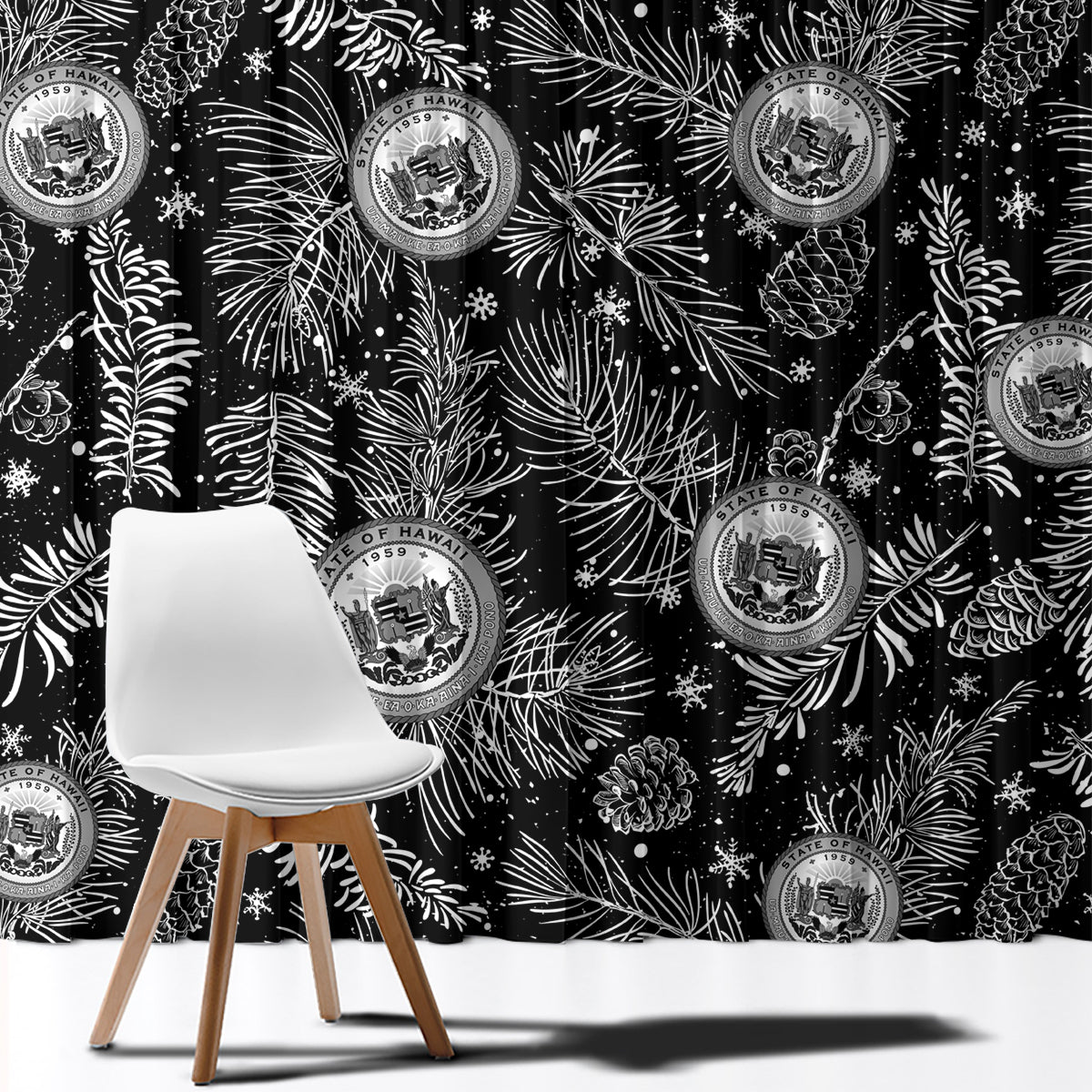 Hawaii Christmas Window Curtain Tropical Style With Coat Of Arms - Wonder Print Shop