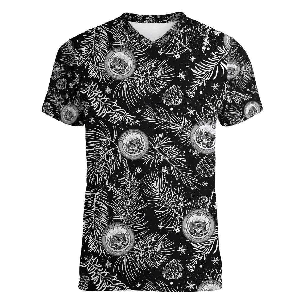 Hawaii Christmas Women V Neck T Shirt Tropical Style With Coat Of Arms - Wonder Print Shop
