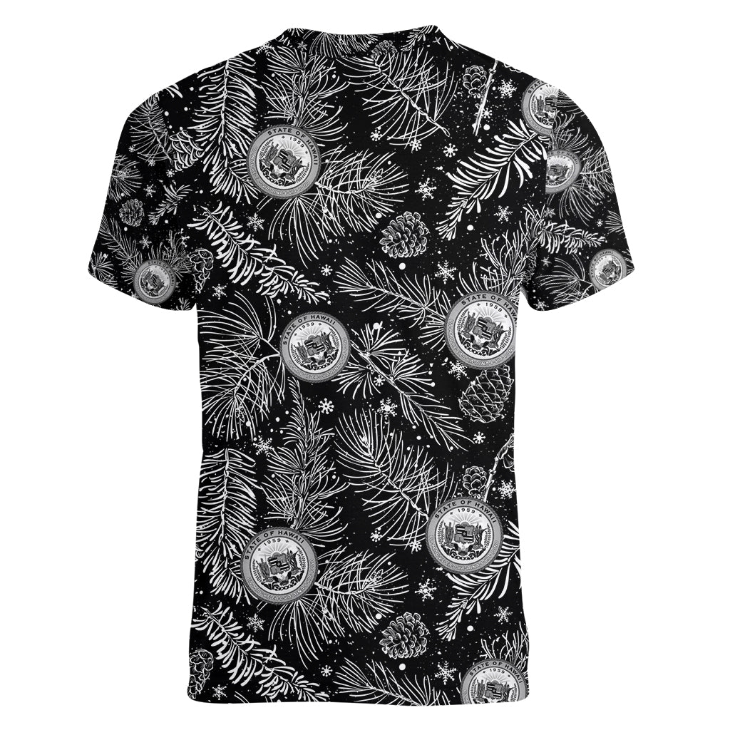 Hawaii Christmas Women V Neck T Shirt Tropical Style With Coat Of Arms - Wonder Print Shop