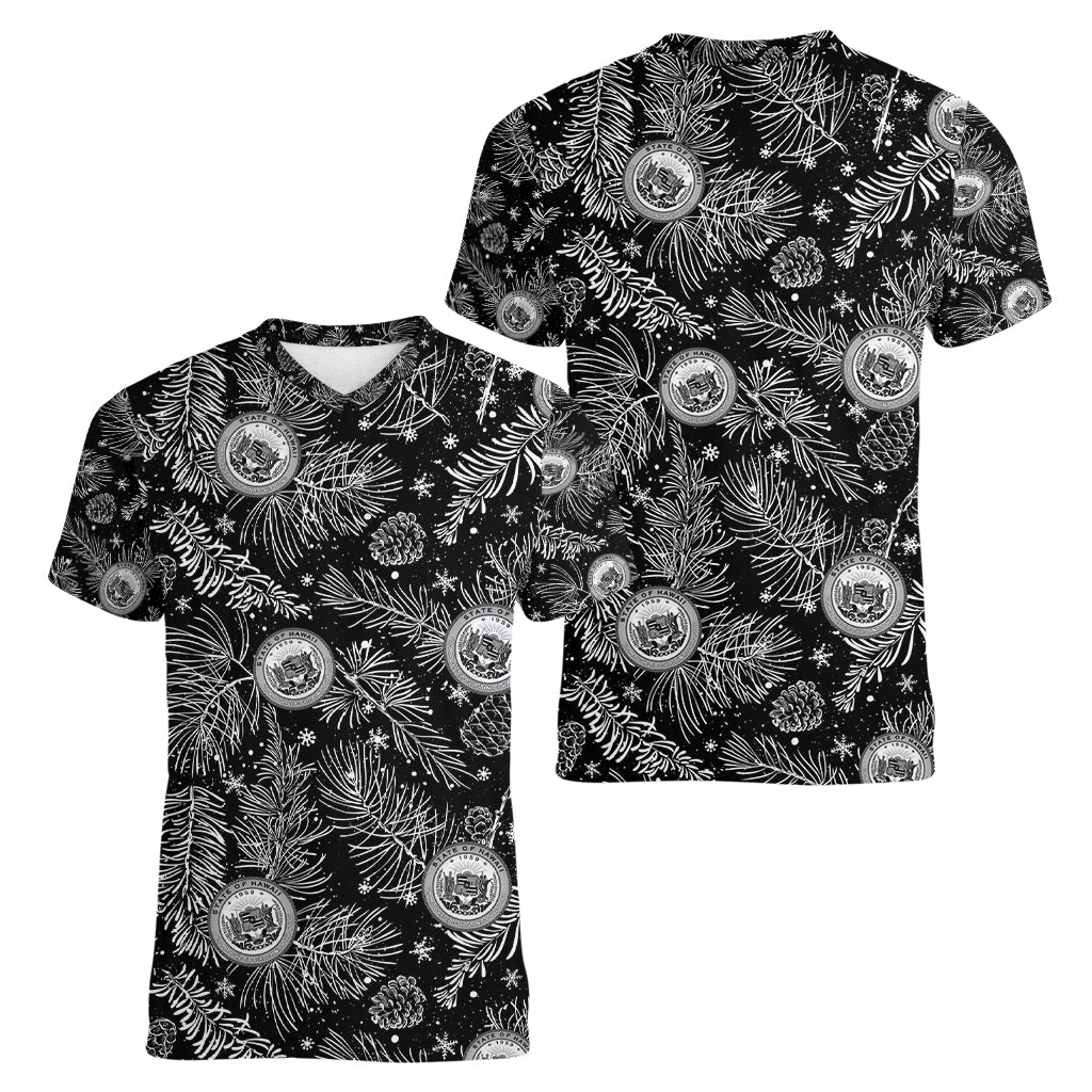 Hawaii Christmas Women V Neck T Shirt Tropical Style With Coat Of Arms - Wonder Print Shop