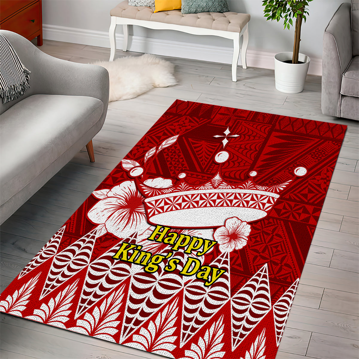 Personalised Tonga King Tupou I Day Area Rug Tongan Ngatu Pattern With Crown - Wonder Print Shop