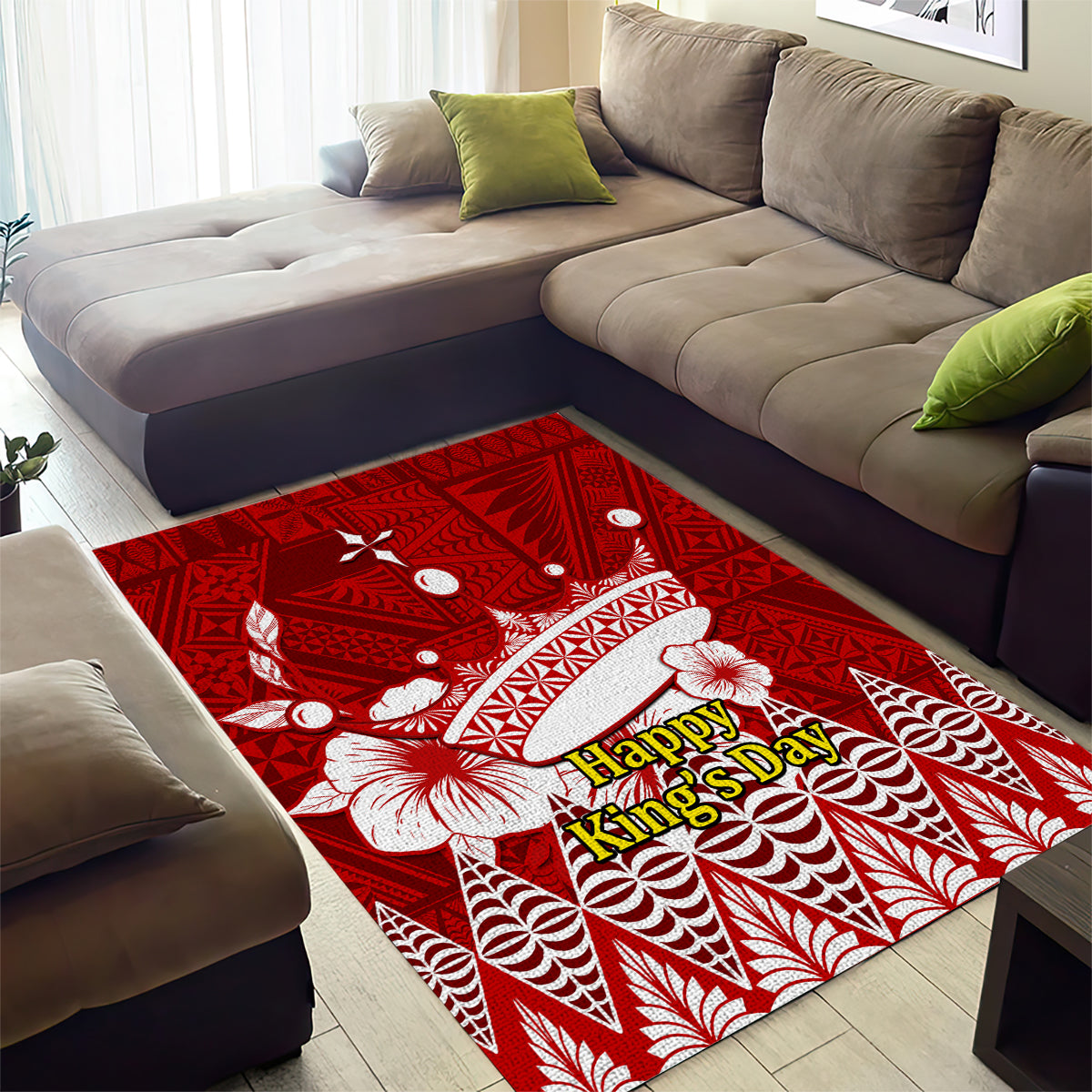 Personalised Tonga King Tupou I Day Area Rug Tongan Ngatu Pattern With Crown - Wonder Print Shop