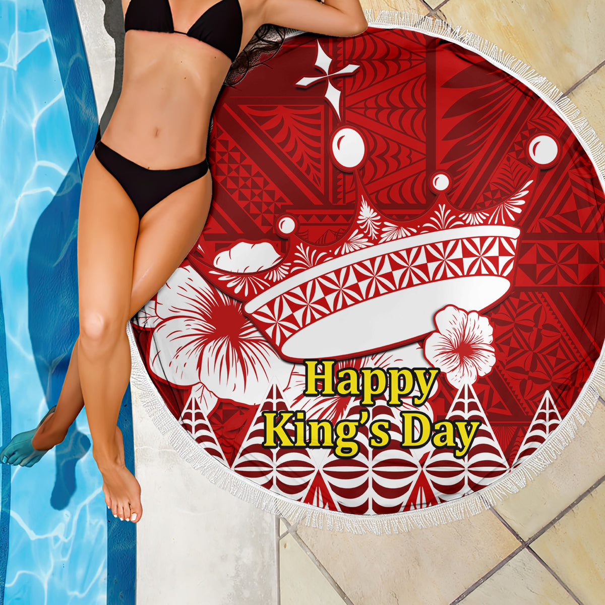 Personalised Tonga King Tupou I Day Beach Blanket Tongan Ngatu Pattern With Crown - Wonder Print Shop