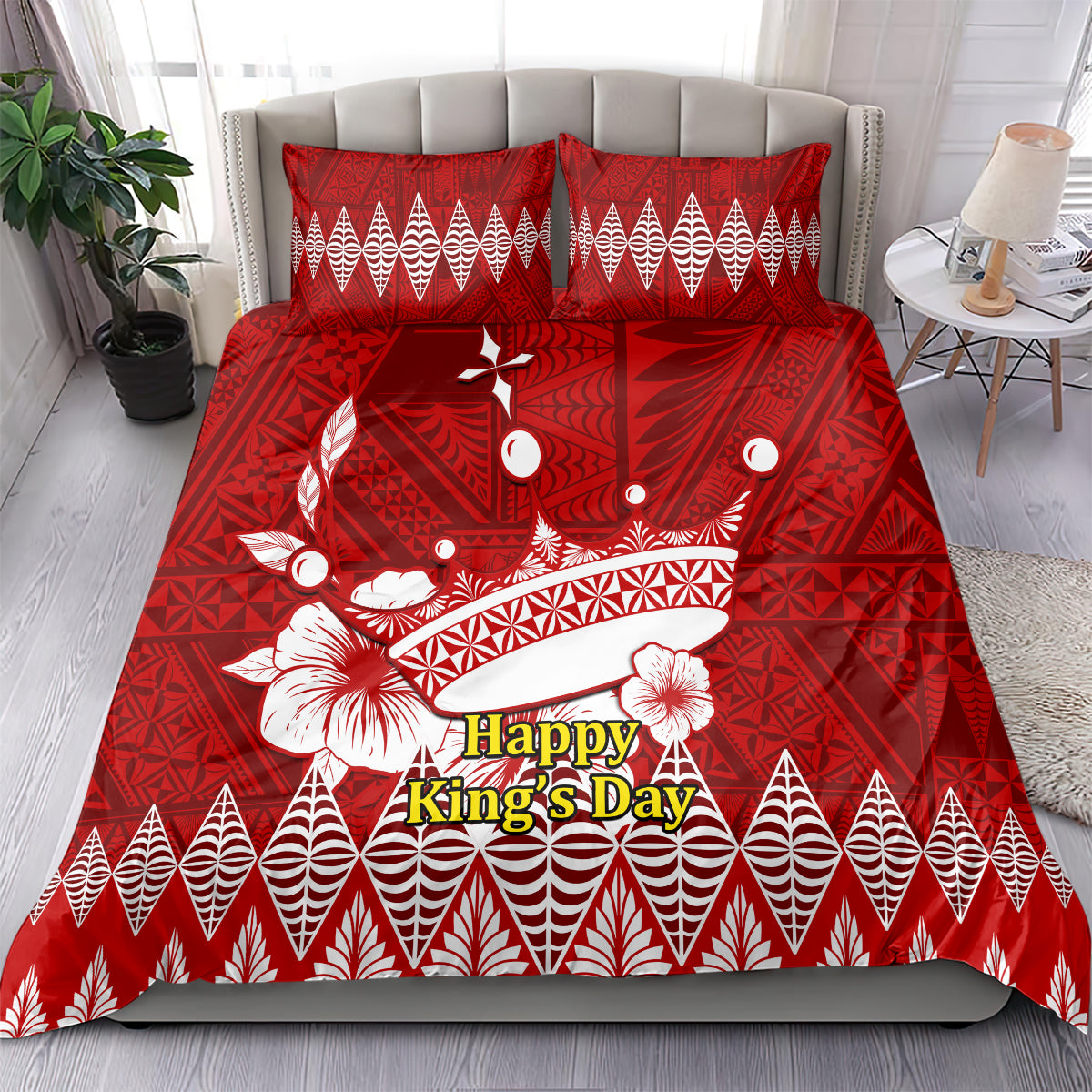 Personalised Tonga King Tupou I Day Bedding Set Tongan Ngatu Pattern With Crown - Wonder Print Shop