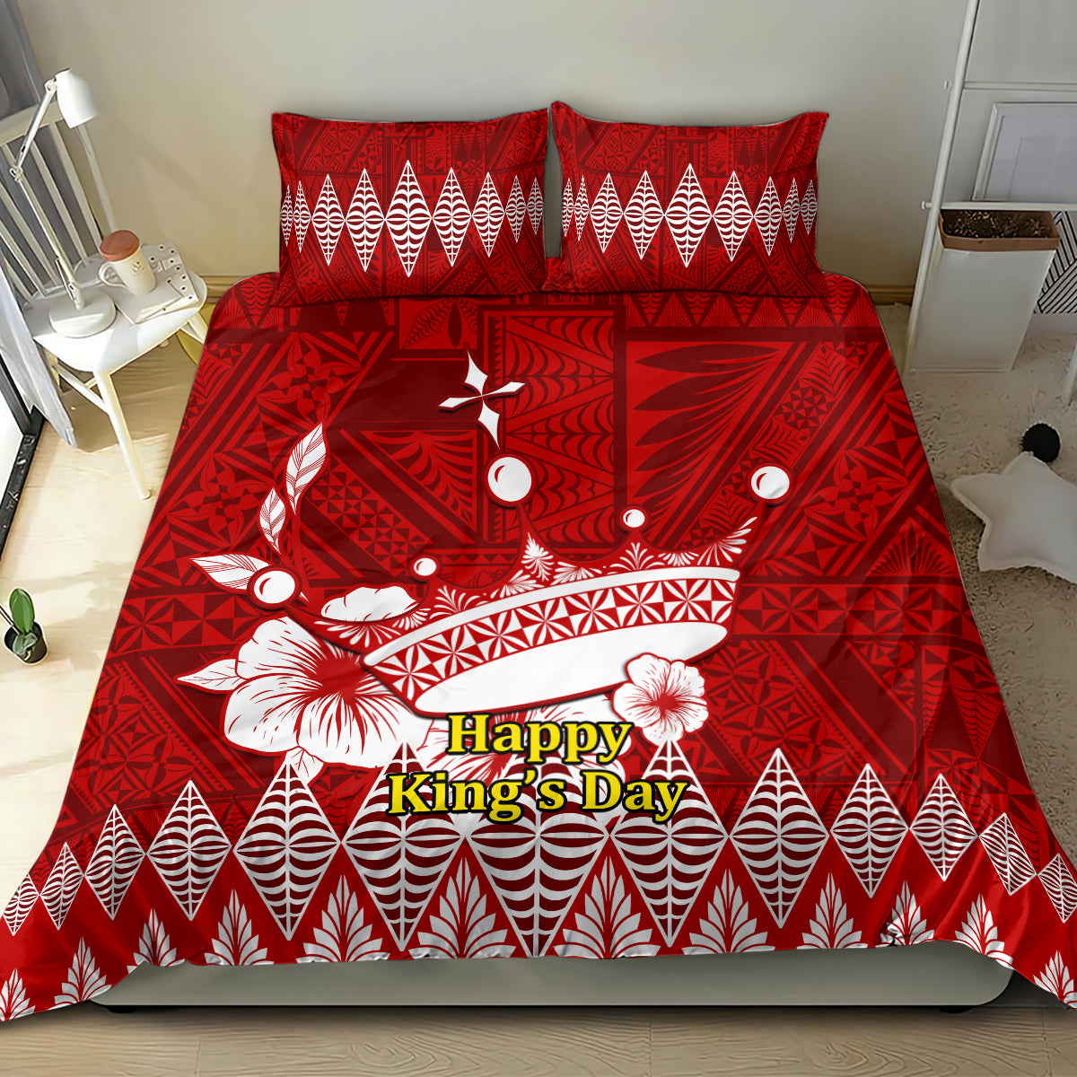 Personalised Tonga King Tupou I Day Bedding Set Tongan Ngatu Pattern With Crown - Wonder Print Shop