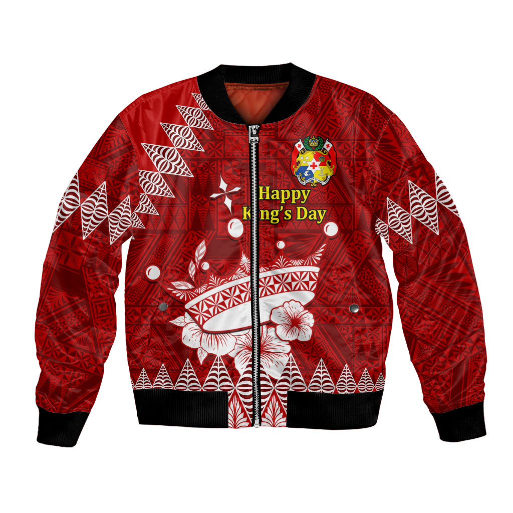 Personalised Tonga King Tupou I Day Bomber Jacket Tongan Ngatu Pattern With Crown - Wonder Print Shop