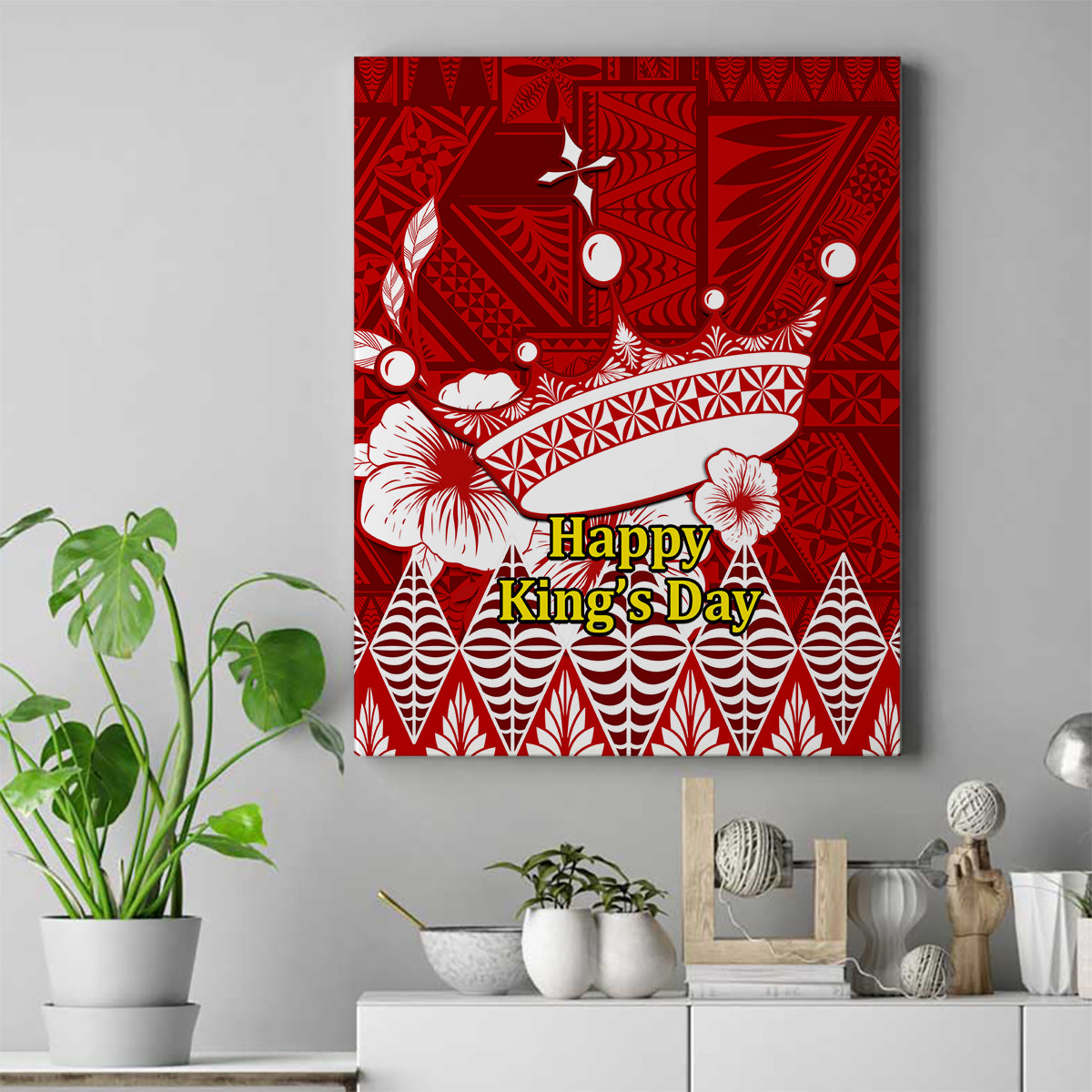 Personalised Tonga King Tupou I Day Canvas Wall Art Tongan Ngatu Pattern With Crown - Wonder Print Shop