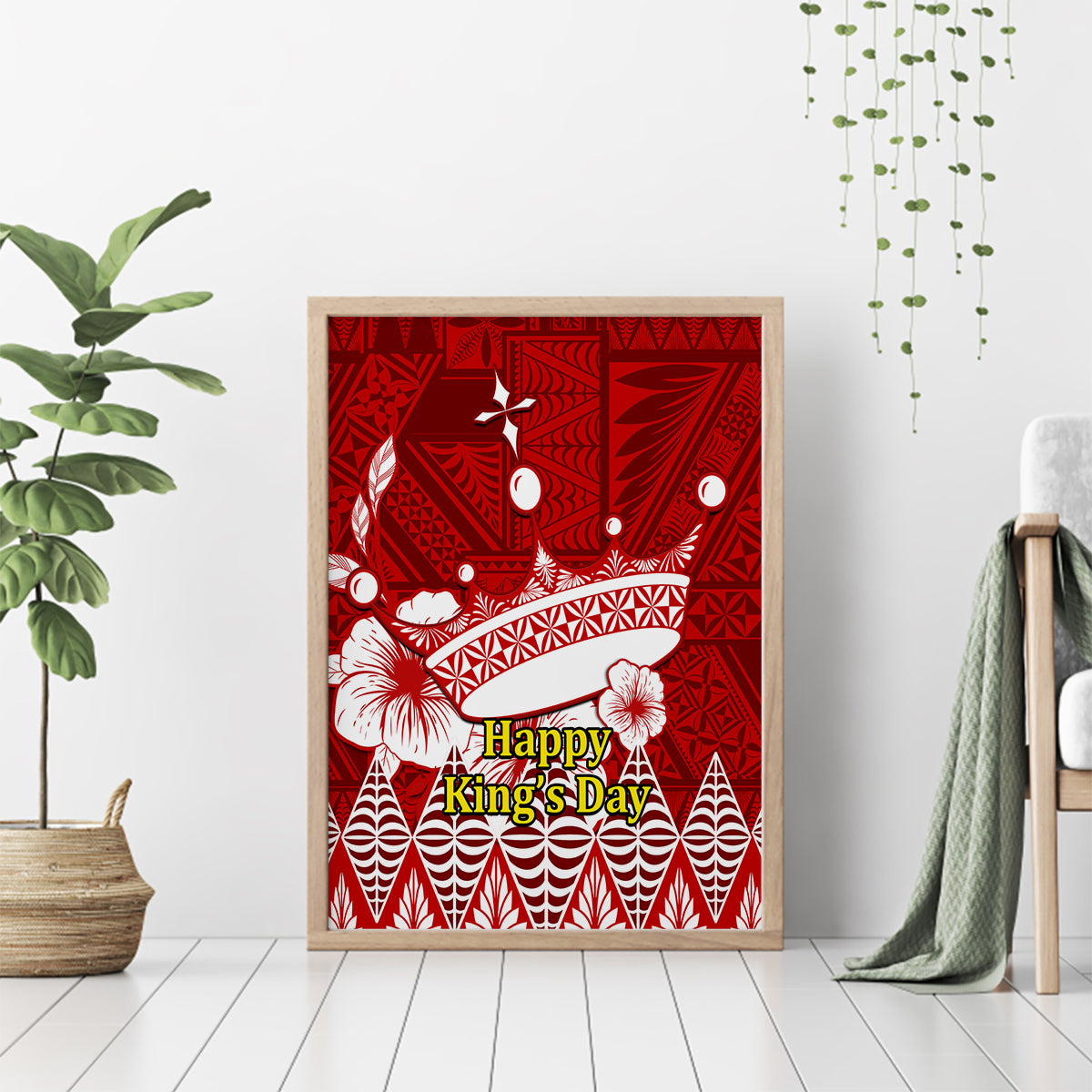 Personalised Tonga King Tupou I Day Canvas Wall Art Tongan Ngatu Pattern With Crown - Wonder Print Shop